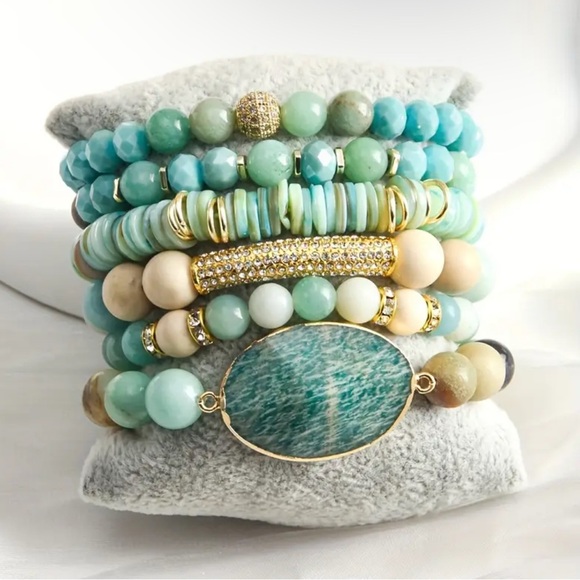 Jewelry - AMAZONITE AND GLASS BEADED BRACELET SET